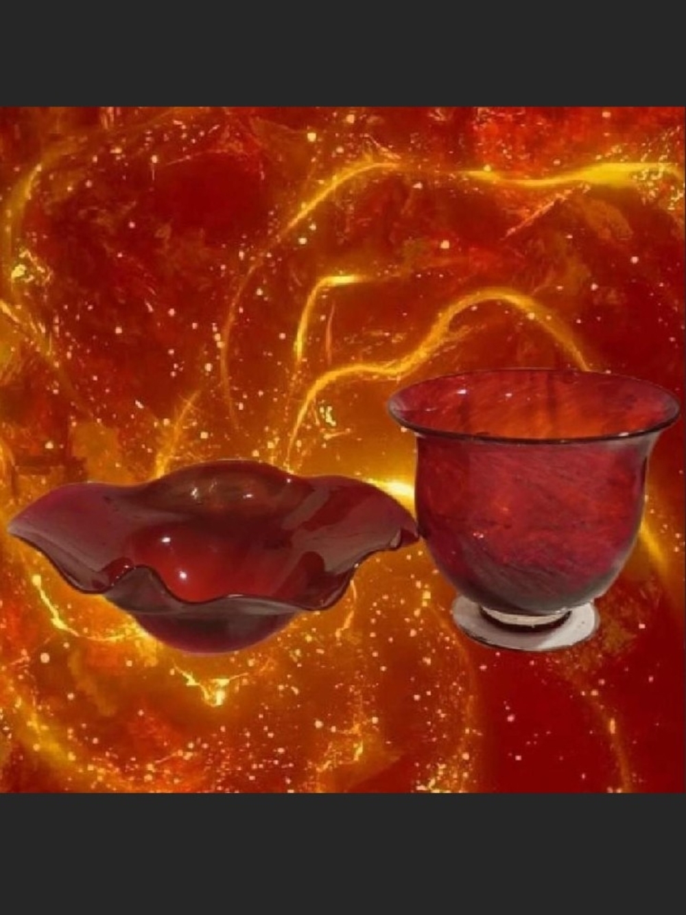 2 VTG Red & Orange Art Glass Bowls